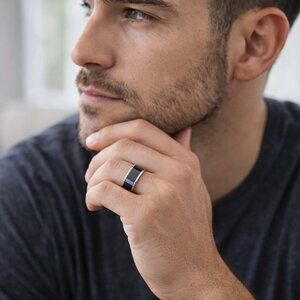 Spinner Ring for Men Silver & Black engagement ring wedding band anxiety relief